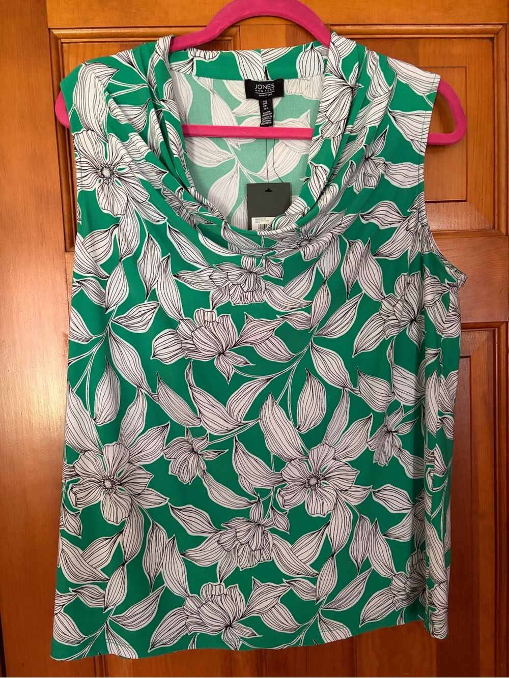Jones New York Emerald Green Floral Cowl-Neck Sleeveless Top